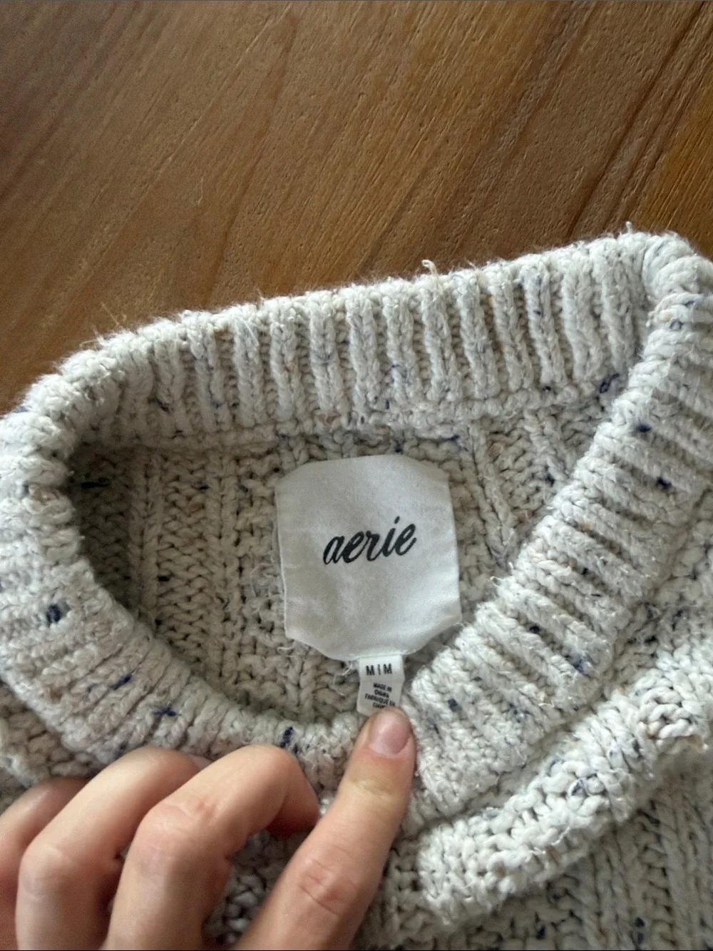 aerie Cream/Textured Cable Crew Sweater